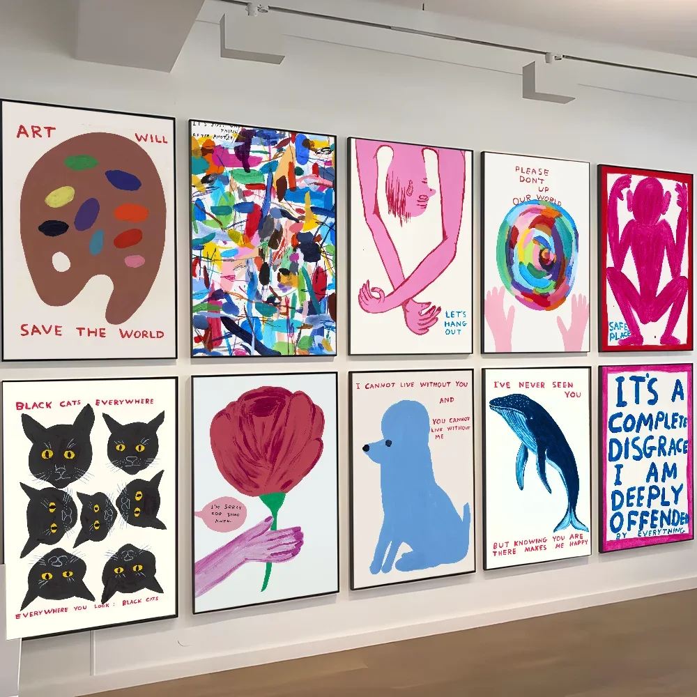 Abstract David Shrigley Dachshund Black Cat Circus DIY Sticky Poster Whitepaper Prints Posters Artwork Vintage Decorative