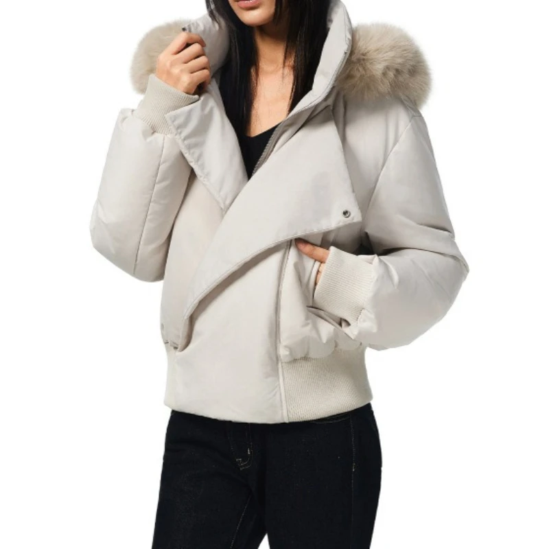 Faux Fur Collar Hooded Padded Coat Winter Warm Thick Quilted Short Women's Jacket Loose Fit Trendy Cozy Soft Fuzzy Basic Parkas