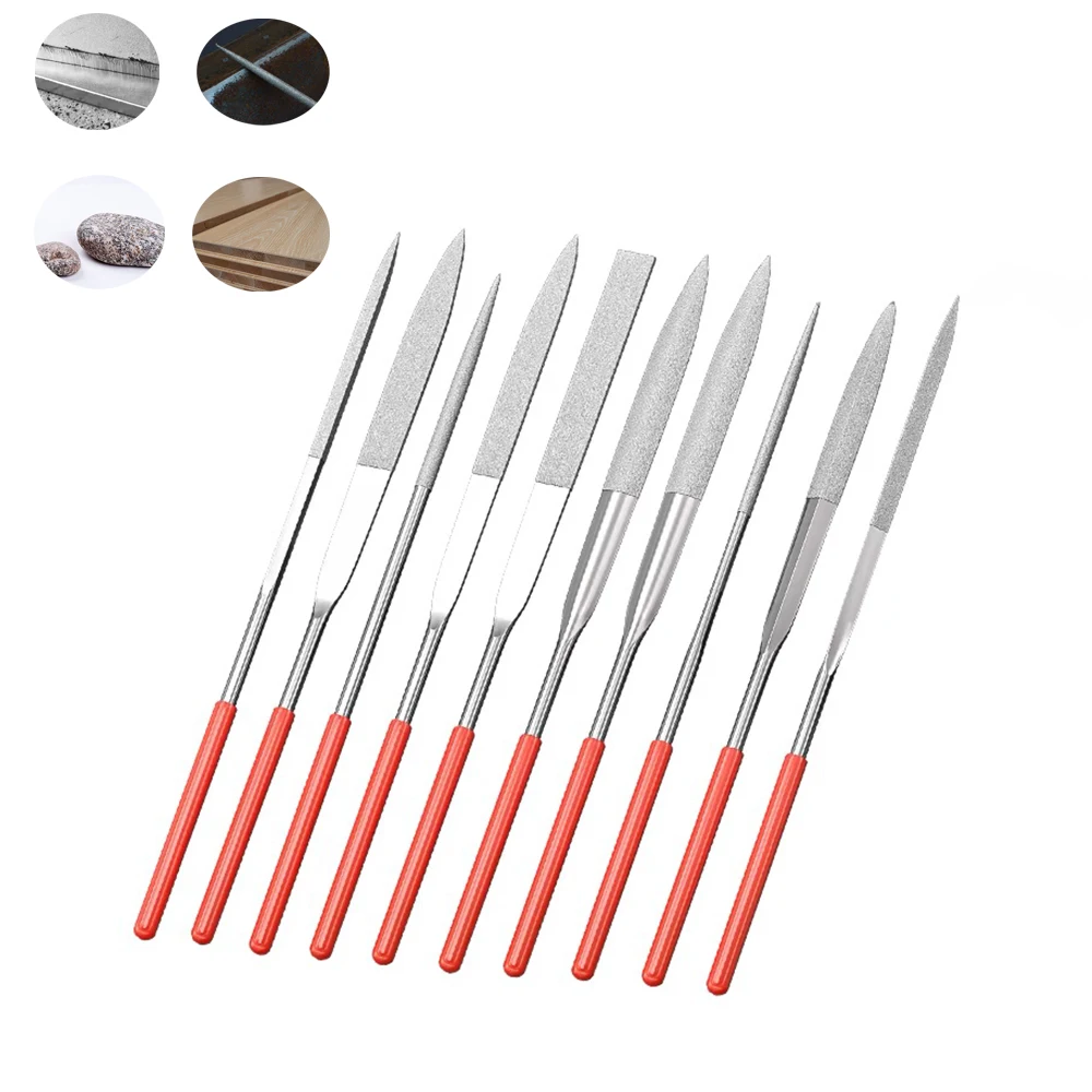 

10Pcs Diamond Mini Needle File Set 140MM Square Flat Riffler Needle File Kit For Wood Stone Glass Metal Carving Craft Hand Tools