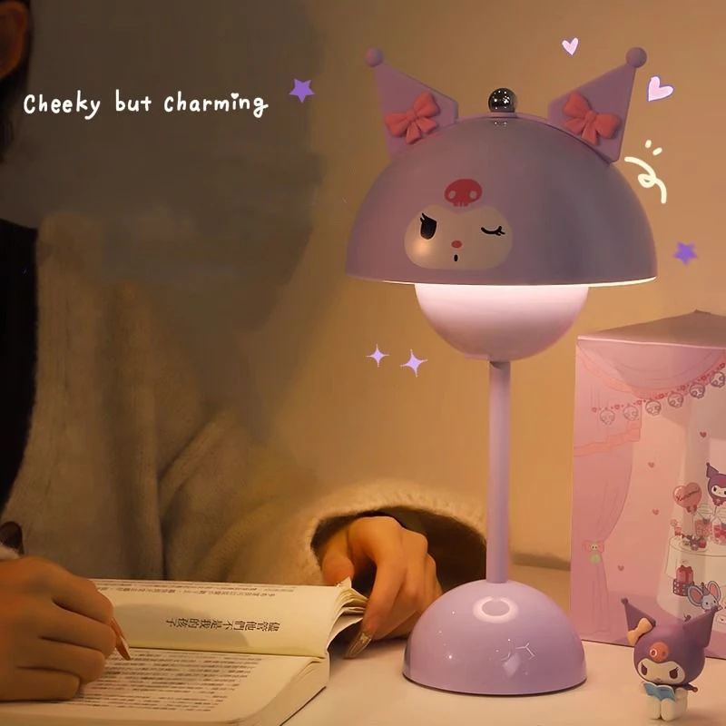 

Cute Cartoon Sanrioed Kuromi Mushroom Table Lamp Bedroom Night Light Bedside Eye Protection Reading Dormitory Birthday Gift