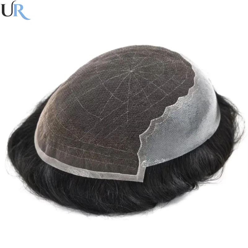 French Lace With Thin Skin Human Hair Replacement System Unit Men Toupee Durable Male Hair Prosthesis Natural Men\'s Hairpieces