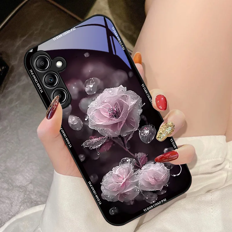 Dewdrop Flower White For Samsung Galaxy A14 4G 20 30 52 20S 21S 22 A32 33 34 42 50 51 53 54 70 71 72 73 5G Glass Phone Case