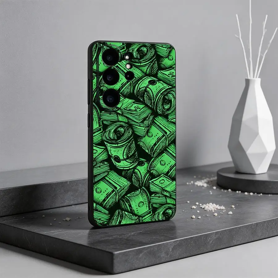 Green Money Sketch Case for Samsung Galaxy S26 Ultra S23 S10 S9 S24+ S21 FE S20 S25+ S24 S25 Plus Note 20 8 9 10 S26+ Phone