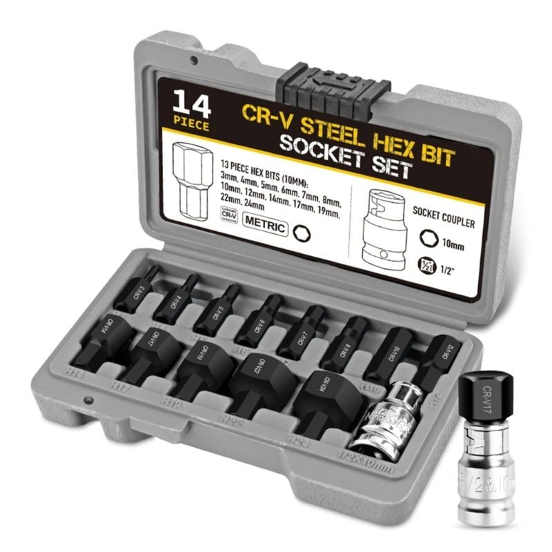 Convenient Bit Impact Socket Set Easy to Use &Store Hardened Chromium Steel