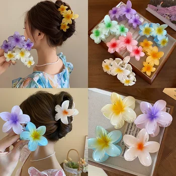 2 Pcs 도파민 그라디언트 다채로운 아크릴 계란 꽃 해바라기 상어 여성을위한 달콤한 머리 발톱 헤어핀 직업 해변 하와이