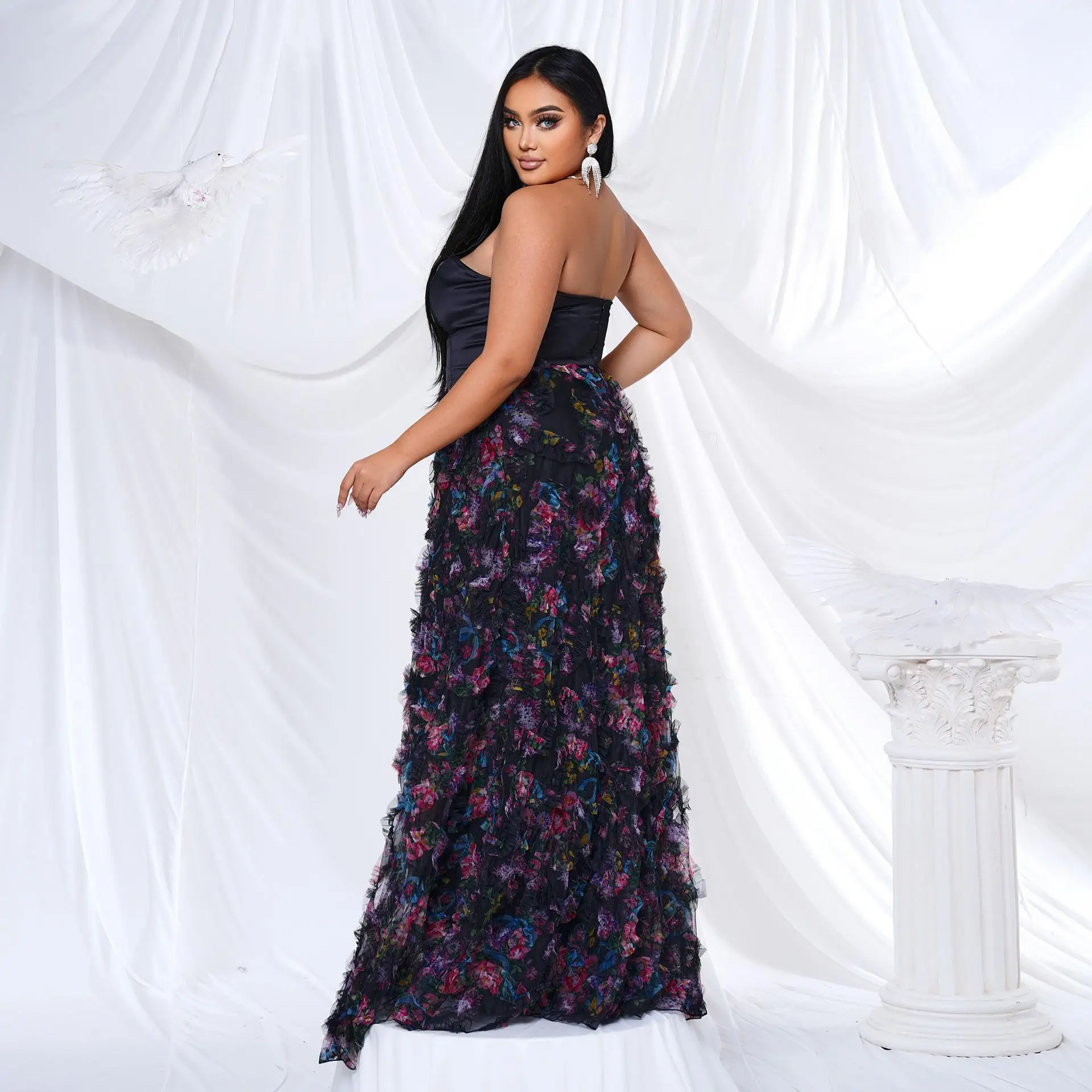 Sexy Large Size Women's Long One-oulder Evening Dr Maxi Skirt Ele Draped Evening Gown Commute Sle Pure Color PU Ma...