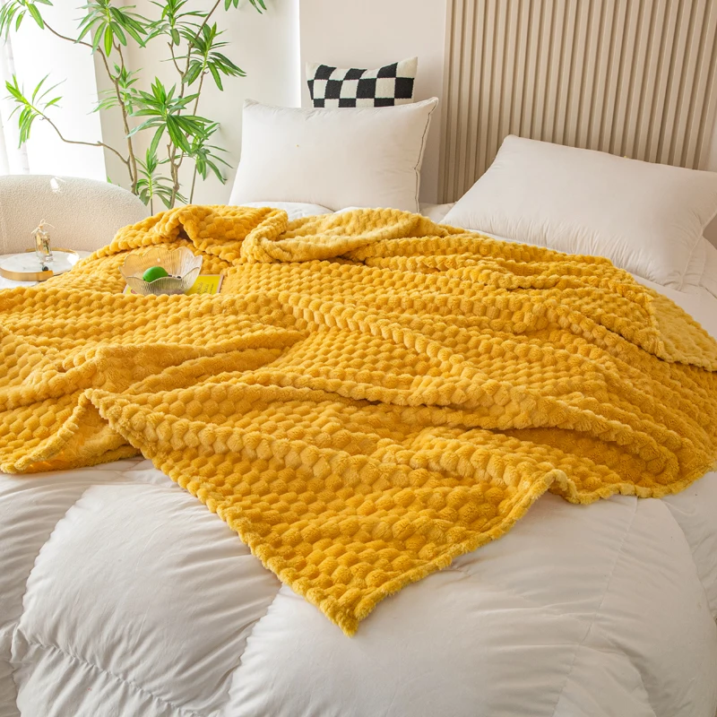 2025, neue gelbe karierte feste Decke, weich, warm, flauschig, Überwurf, Decke, Sofabezug, Milchsamt, Tagesdecke, Bett für Erwachsene zu Hause