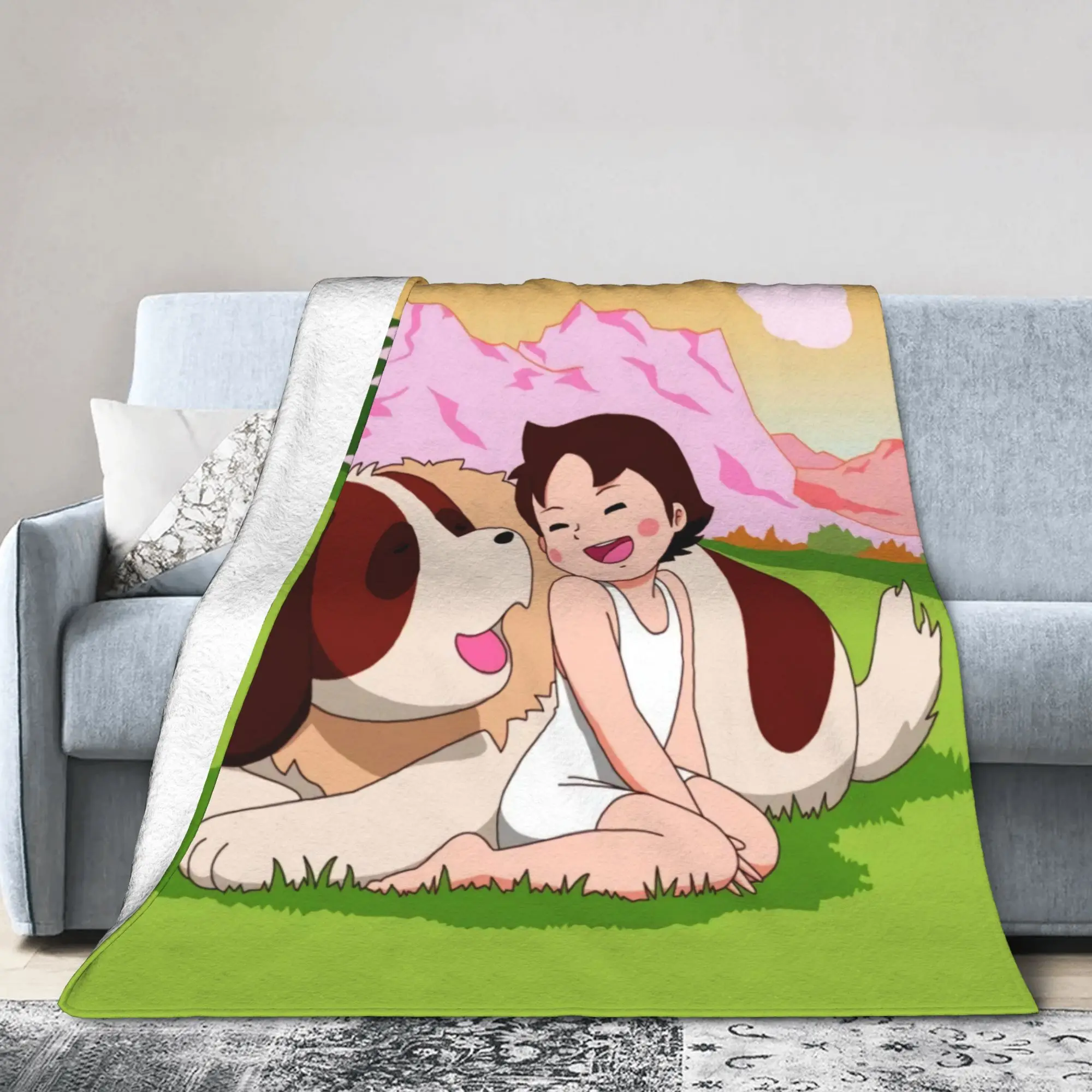 Custom Sofa Fleece Heidi And Goat Throw Blanket Warm Flannel Cartoon Alps Mountain Girl Blankets for Bed Home Couch Quilt