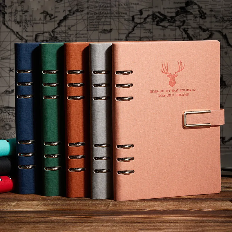 Deer Head Notebook Office Business Writing NotePad School Student Diary Journal Stationery Supplies Loose Leaf Magnetic Buckle