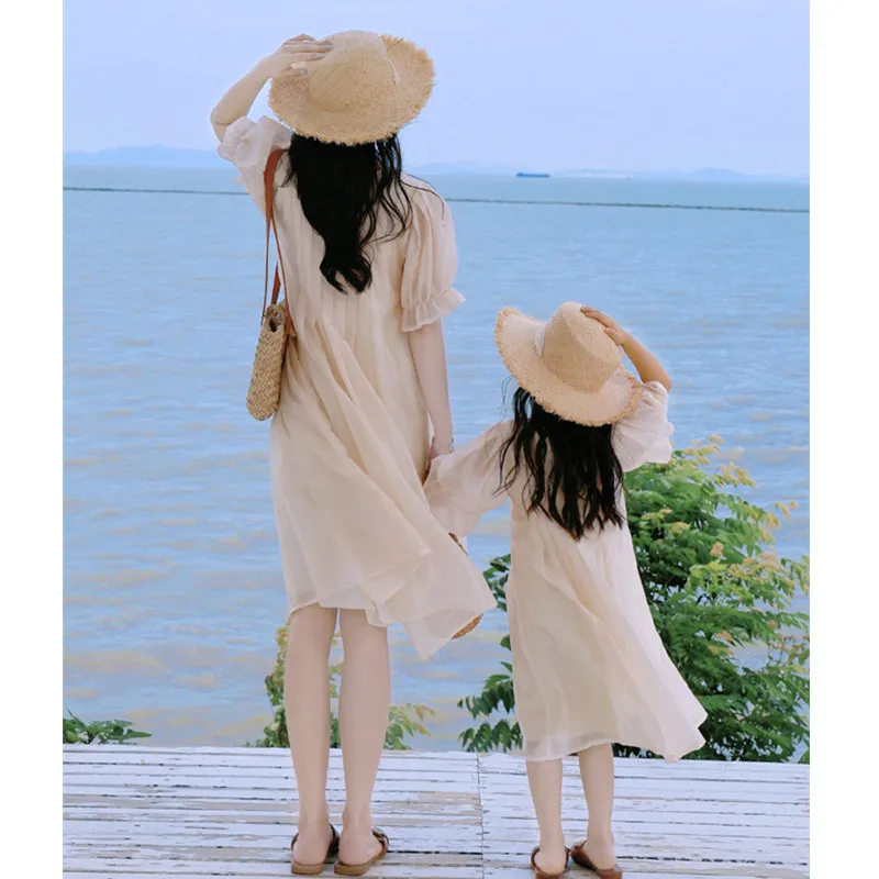 Mother and Daughters Equal Dresses Baby Girls and Mom Matching Clothes Same Mommy and Me One Piece Clothing Women Summer Frocks