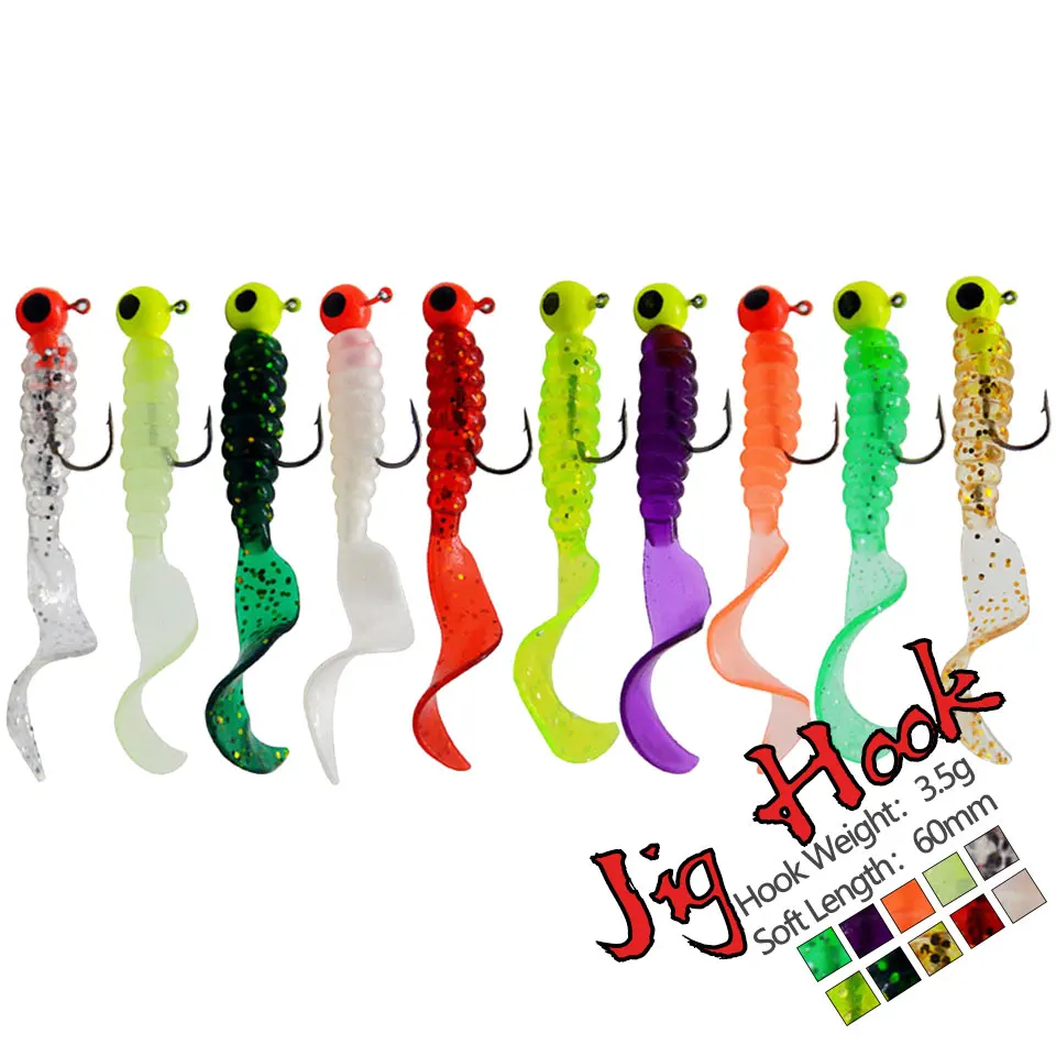 4PCS/LOT 3.5G/6CM Jig Hook With Soft Tail Lure Maggot Silica Grub Bait Flexbile Tile For Fishing Tackle Accessories Perch