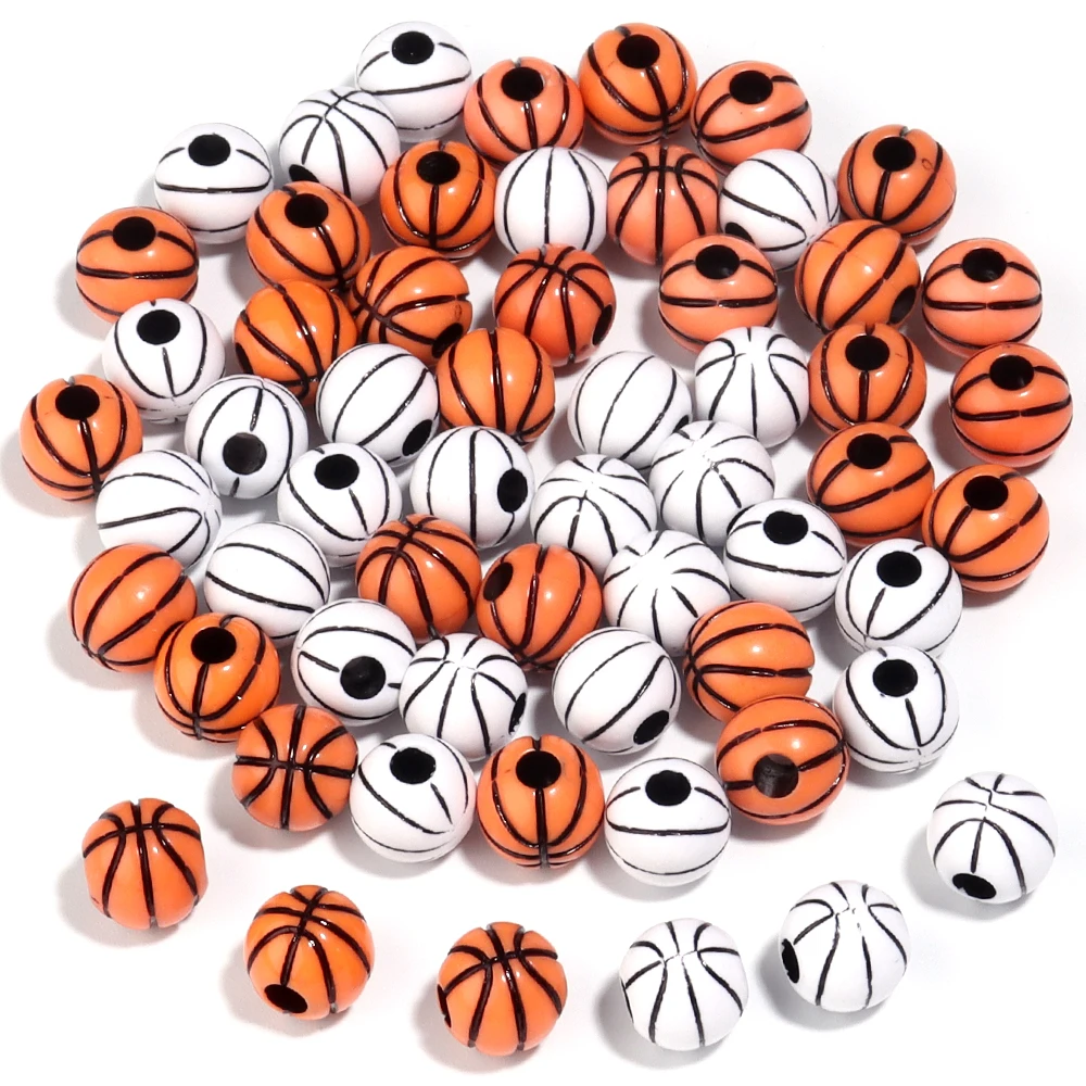 SAUVOO 50pcs Acrylic Basketball Shape Beads Large Hole Round Loose Bead Spacer Ball Beads DIY Bracelet Accessories Supplies