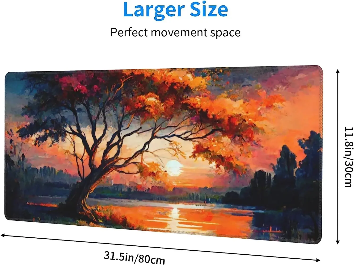 لوحة ماوس كبيرة من Sunset Over Lake كبيرة XL لوحة ماوس ألعاب مقاس 31.5 × 11.8 بوصة قاعدة غير قابلة للانزلاق لألعاب الكمبيوتر المحمول