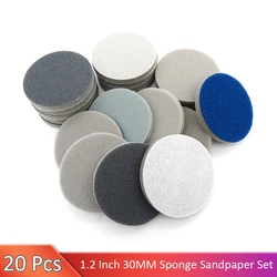 20Pcs 1.2 Inch 30mm Flocking Round Sanding Sponge Abrasive Sanding Disc Hook and Loop for Car Phone Polishing & Grinding