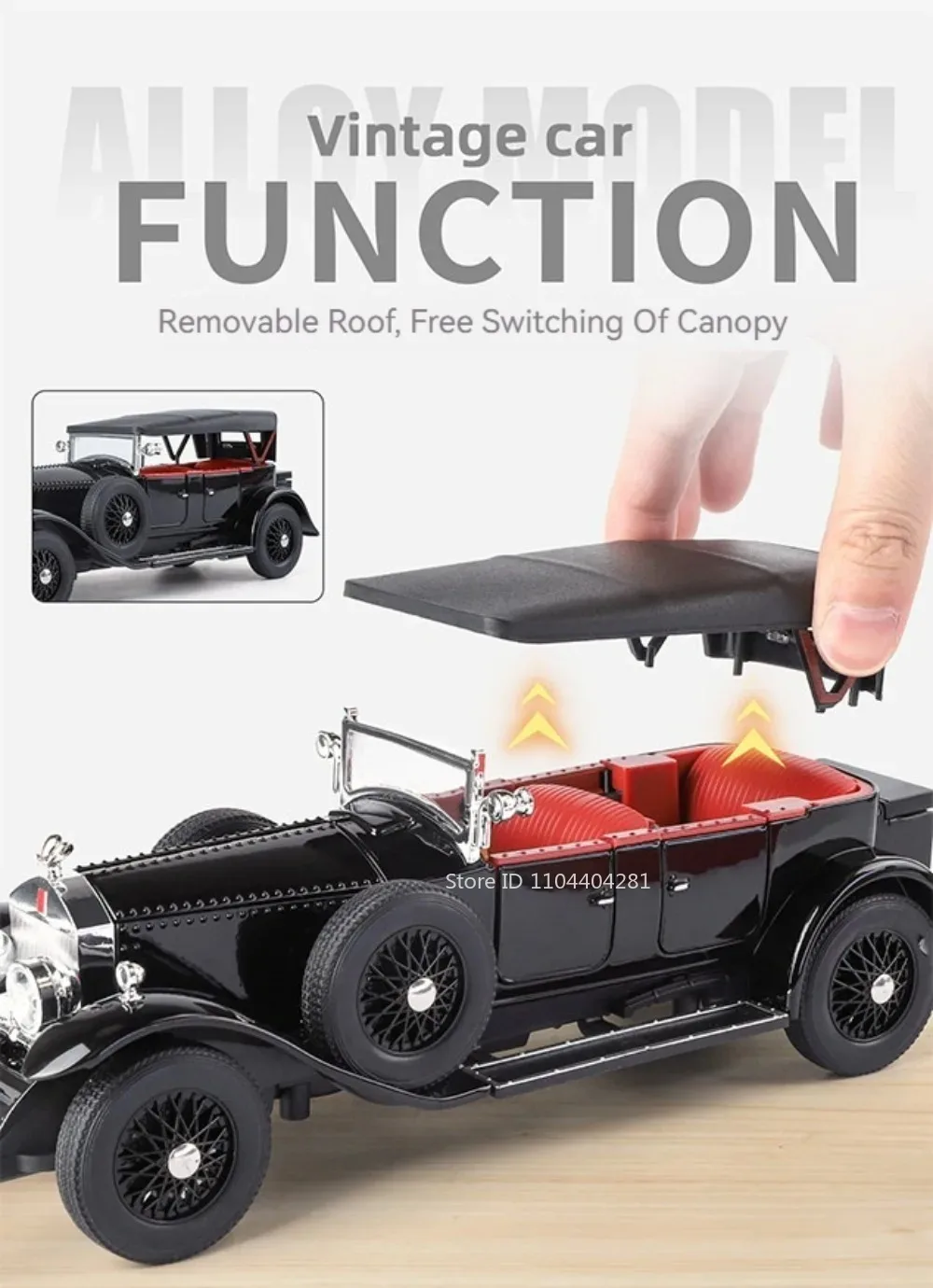 1:24 Phantom 300SL Legierung Diecast Vintage Auto Miniatur Modell Spielzeug Sound Licht Zurückziehen Türen Geöffnet Ornament Kinder Festival Geschenk – Detail 8