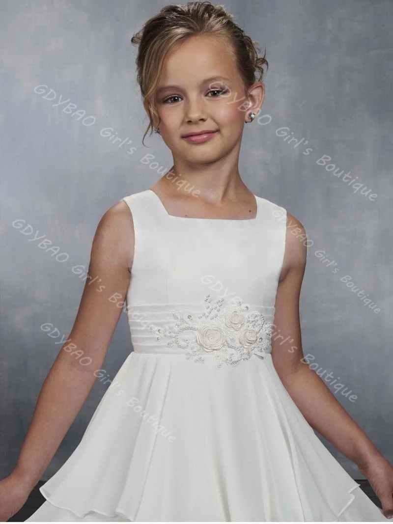 Vestido de niña de flores de color marfil para boda, vestido de primera comunión de gasa con tirantes para niños de 2 a 14 años, vestido de fiesta con abertura en la espalda personalizado