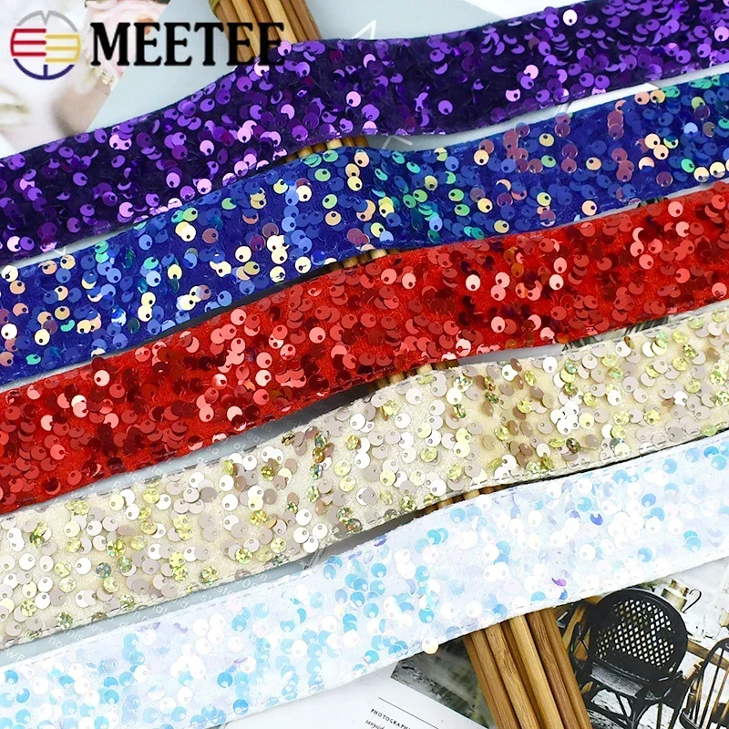 2/5Yards 38mm Sequin Lace Fabric Trim Ribbon Polyester Webbing DIY Handmade Dance Performance Dresses Decoration Accessories