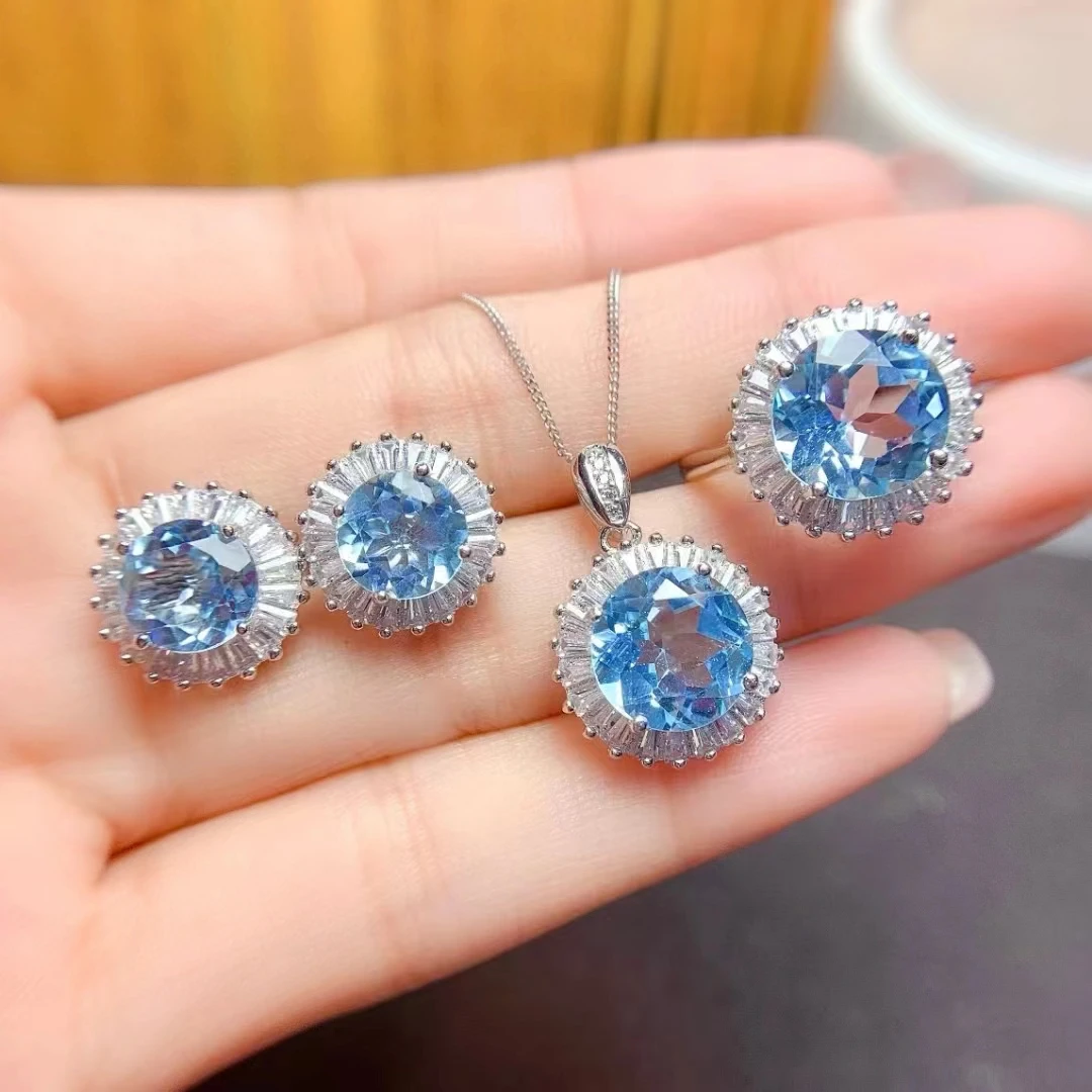 

Natural Topaz jewelry sets for women rings earrings pendant silver 925 luxury gem stones 18k gold plated free shiping items