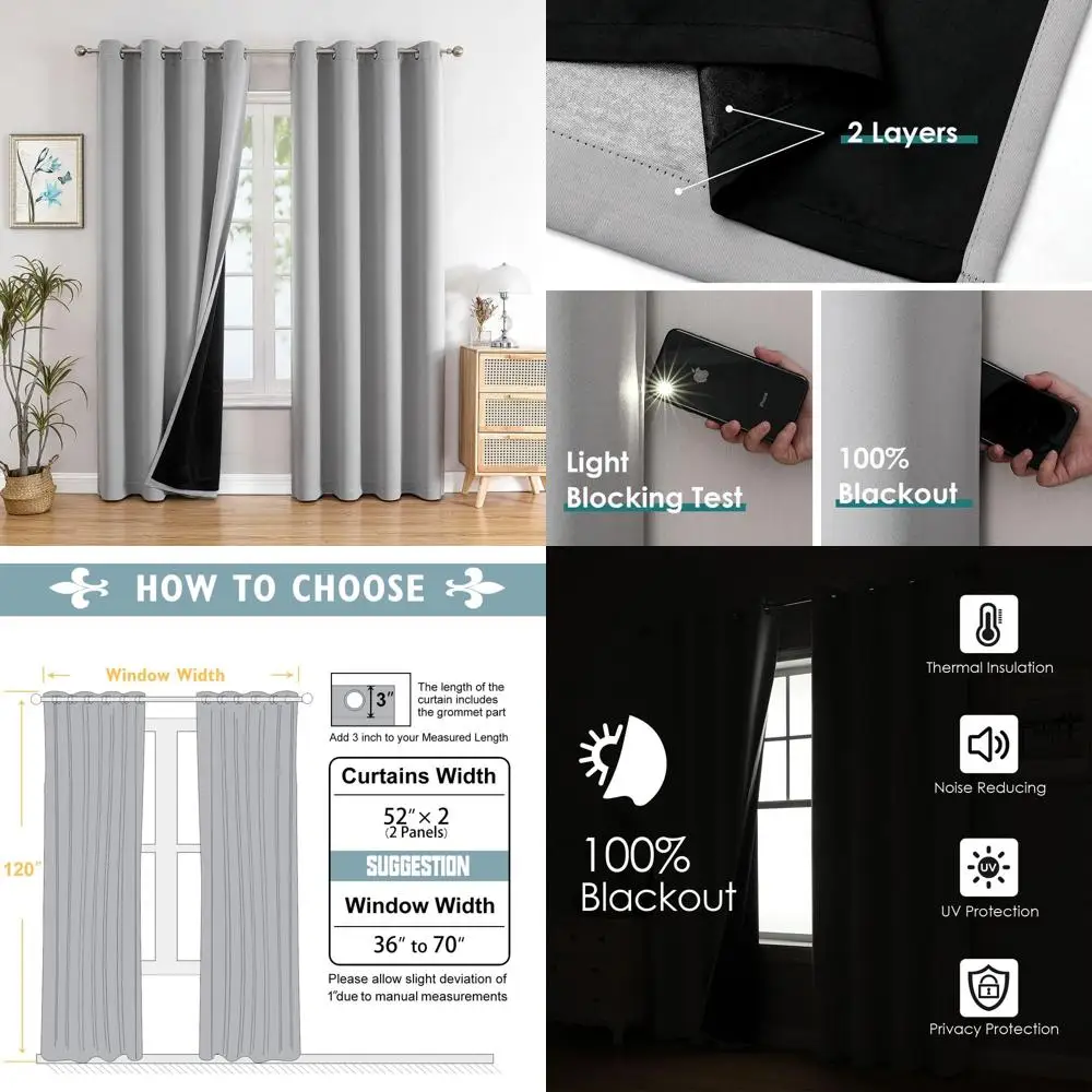 

Шторы с люверсами для спальни, светло-серые, двухслойные, полностью затемняющие, теплоизоляционные, 120 дюймов