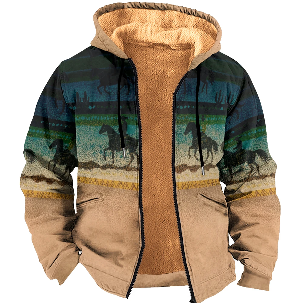

Winter Zipper Anti-Cold Men's Hoodie Jacket, Thick and Warm Open Collar Wool Cashmere Casual Hoodie Coat, Men's Coat