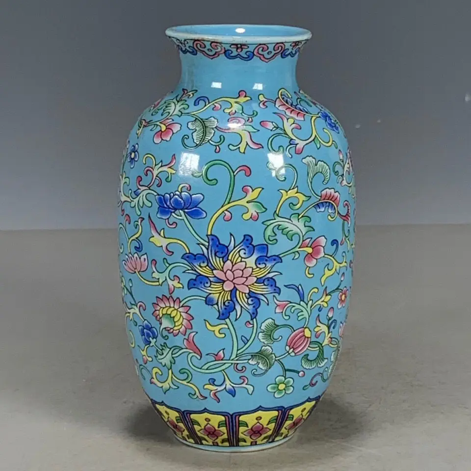 

Chinese Qing Qianlong Famille-Rose Porcelain - Blue 5.78 Inch Lotus Pattern Vase for Decorative Display Collectible Gift