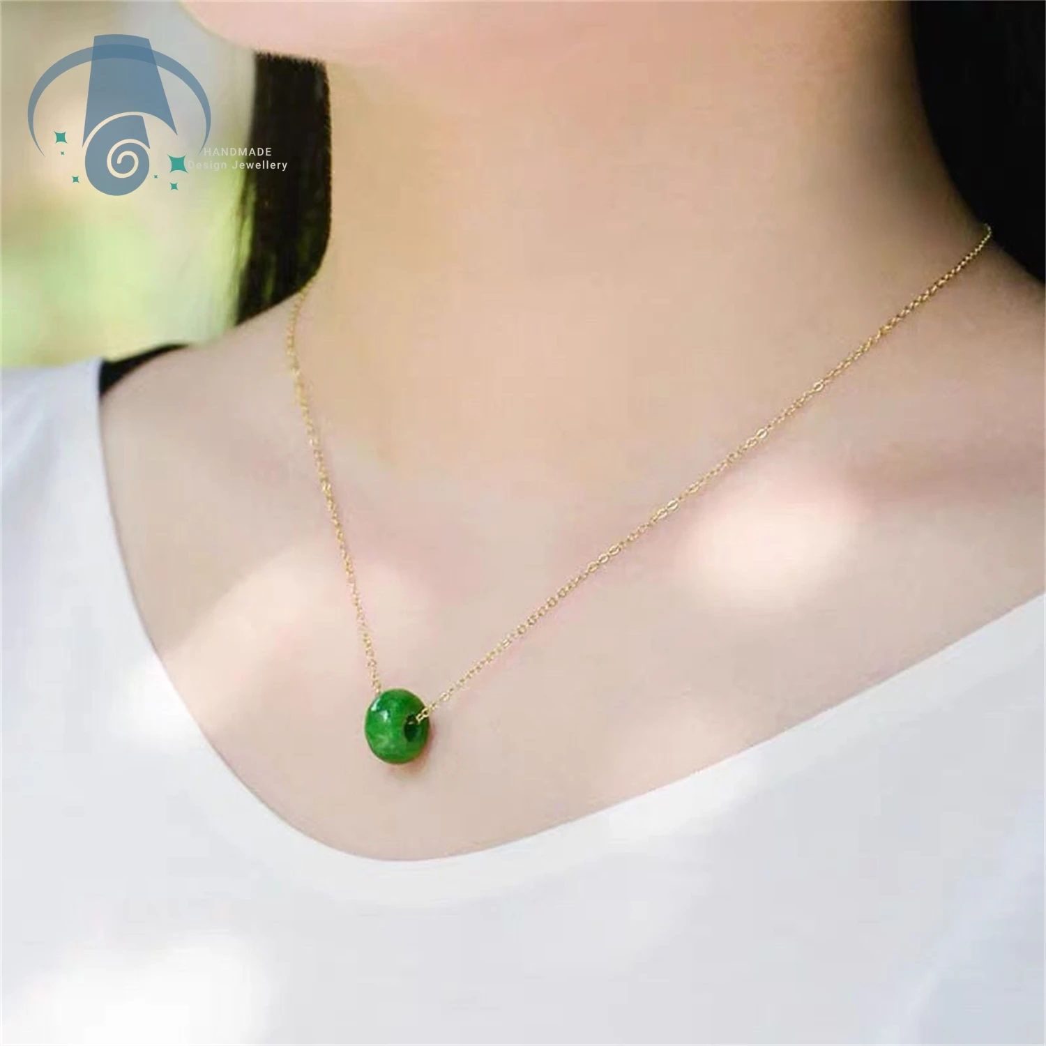 

Modern Dry Green Jade Pendant Necklace Unisex Minimalist Clavicle Chain Trendy Couple Jewelry Gift for Her Him Boyfriend Girlfri