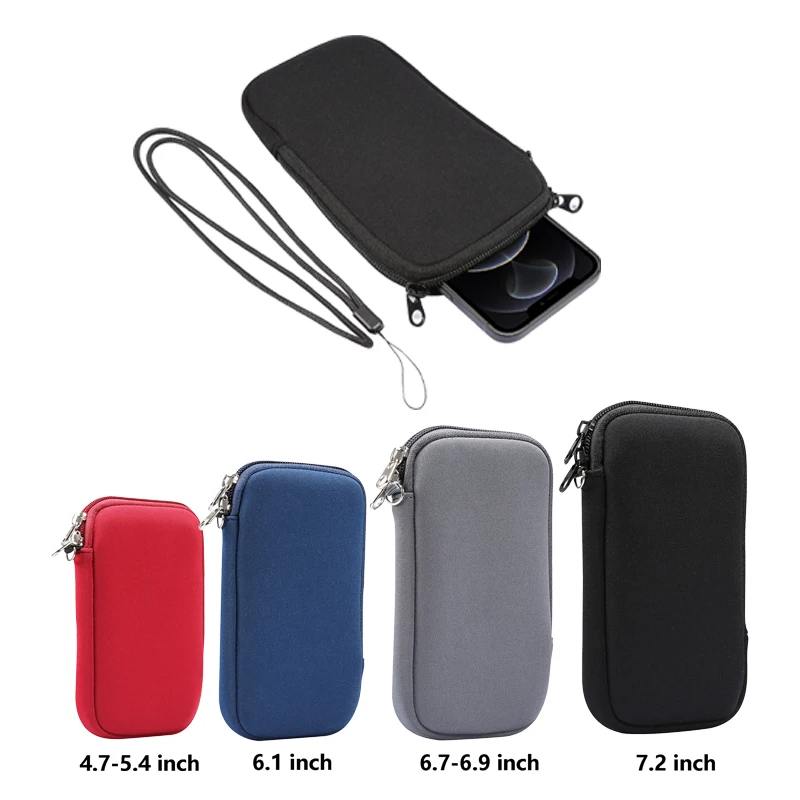 Universal Neoprene Zipper 4.7-7.2inch Mobile Phone Bag For iPhone Samsung Xiaomi Huawei Shockproof Cellphone Storage Bag