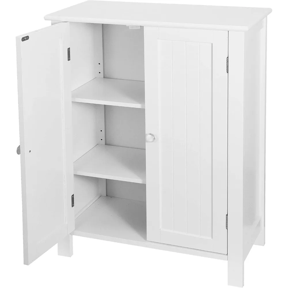 SUPER DEAL Modern Bathroom Floor Storage Cabinet with Adjustable Shelf and Double Door Rust Proof