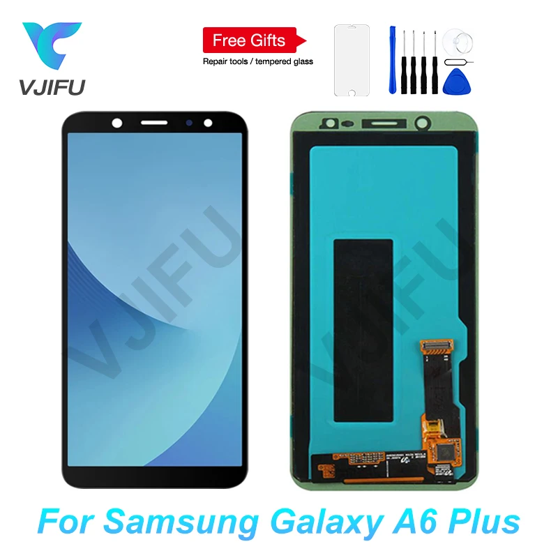 Display For Samsung Galaxy A6+ A6 Plus 2018 A605 SM-A605FN LCD Touch Screen Digitizer Assembly Replacement with Tempered Glass