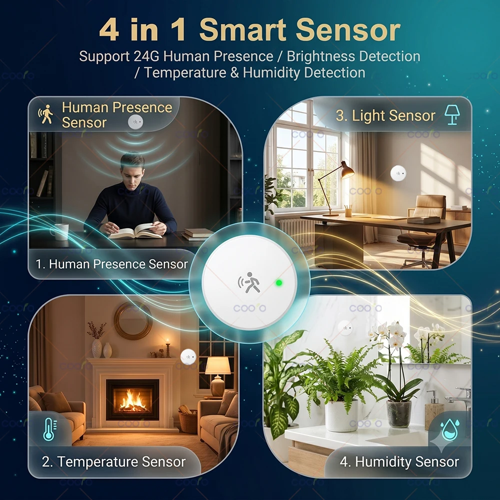 

Tuya ZigBee 24G Human Presence Sensor MmWave Radar Human Motion Static Detector+Illuminance Temperature Humidity Battery Powered