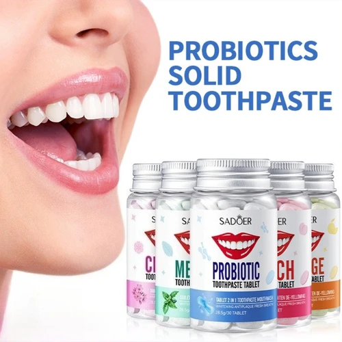Tabletas de pasta de dientes probióticas, menta, Sakura, sabores, ambientador para eliminar el mal, elimina el amarillo y limpia el aliento de los dientes, cuidado bucal