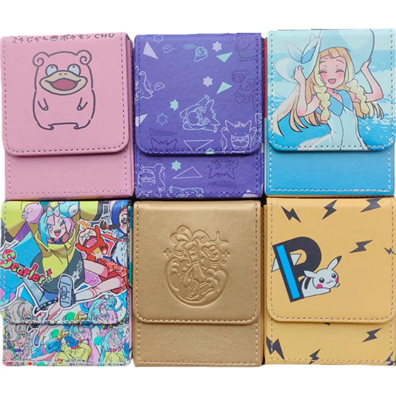 Cards Box 100+PU Pokemon PTCG Gholdengo Iono Lillie Gengar Slowpoke Anime Game Magnetic Attraction Cards protection Storage Box