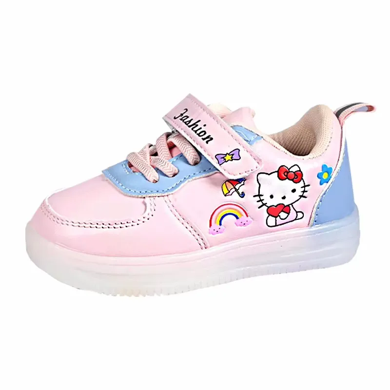 Disney Children Luminous Shoes Girls Hello Kitty Shoes Flashing Lights Fashion Sneakers Toddler Kid Casual Sneakers Size 21-30