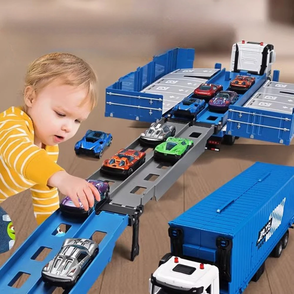 Modelo de catapulta de riel contenedor 1:50, modelos de camiones sanitarios, juguetes, coches fundidos, sonido, luz, tirar hacia atrás, regalos de rompecabezas interesantes para niños