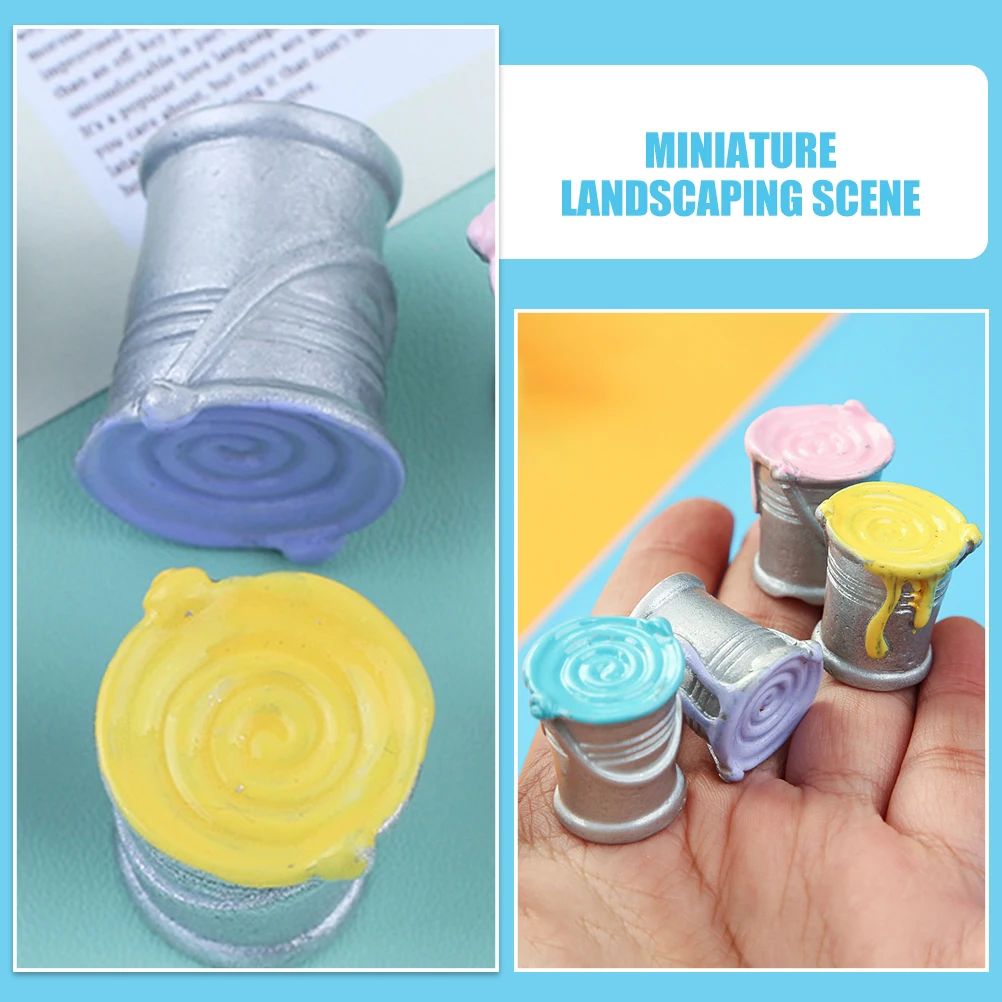 

8Pcs Unique Design Mini Paint Bucket Toys Doll House Decorative Accessories Mixed Color
