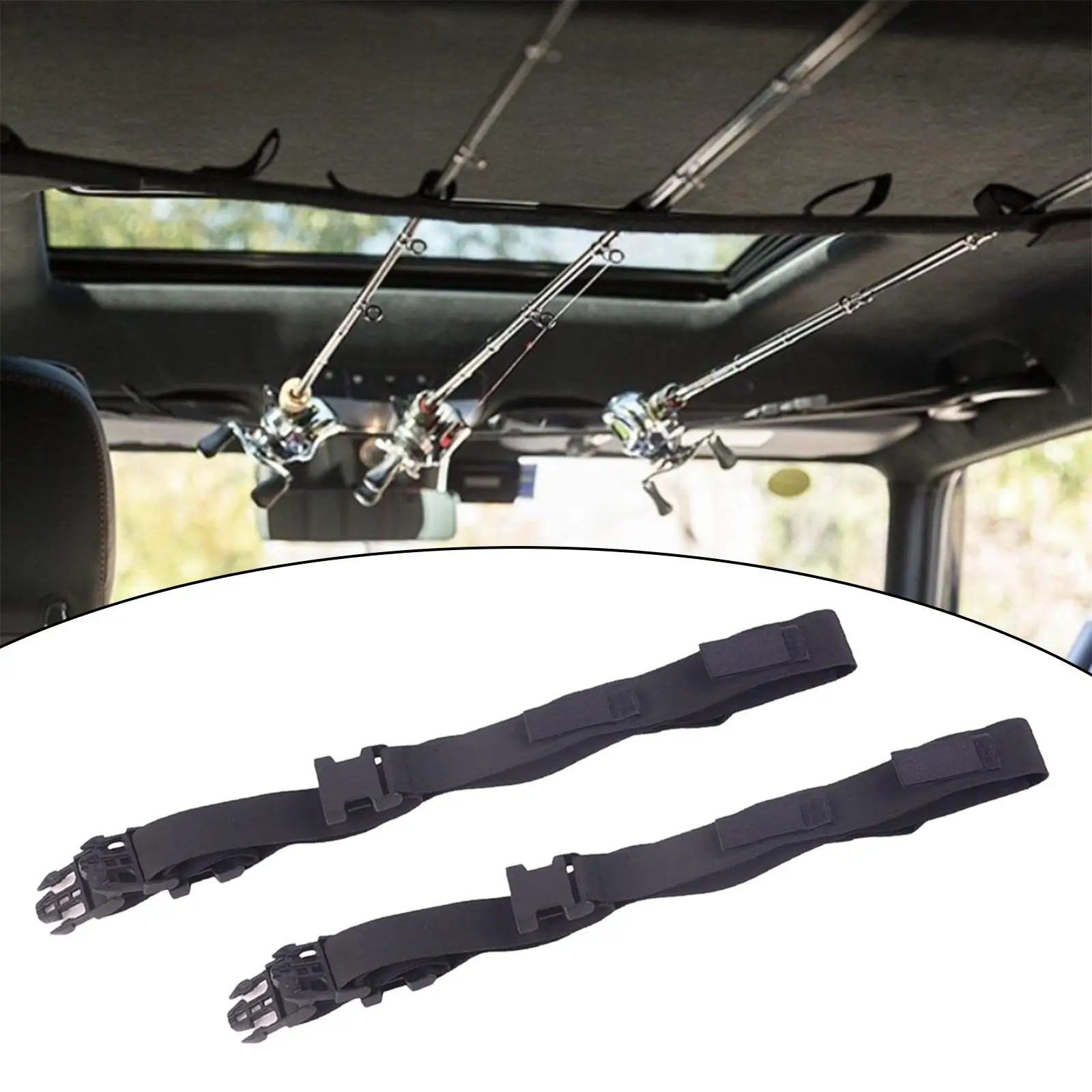 

Fishing Pole Rack Holder Nylon Webbing Adjustable with Buckle for SUV MPV Fishing Rod Transport Organization