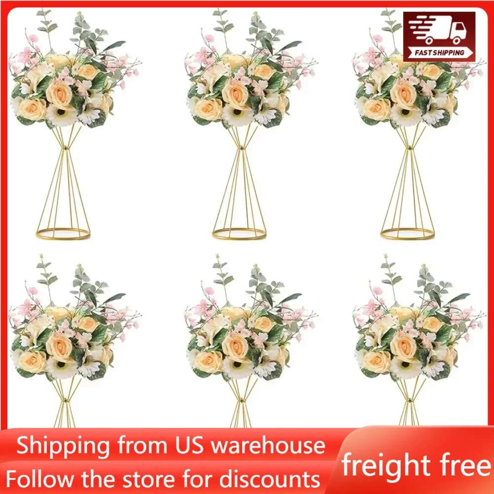 

20in Metal Vase Flower Stand 6PCS Geometric Dual Coned Tall Centerpiece Risers for Home Decor Party Fiesta Wedding Accessories