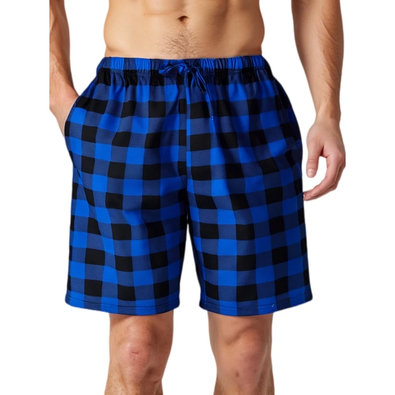 

2 Pcs Summer Pajamas Shorts for Men, Soft Pjs Causal Sleep Shorts for Men Plaid Loung Short with Pockets