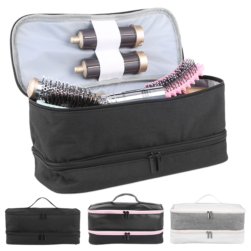 Hair Dryer Travel Carrying Case Hair Accessories Storage Bag Double-Layer Hair Dryer Organizer Bag PU Leather for Outdoor Travel