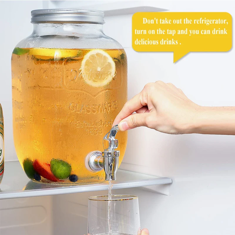 Modern Kitchen – Glazen Dispenser met Tapkraan – 5,2 Liter – Inclusief Metalen Standaard – Voor Limonade, Sangria & Water met Fruit | Living and Cooking