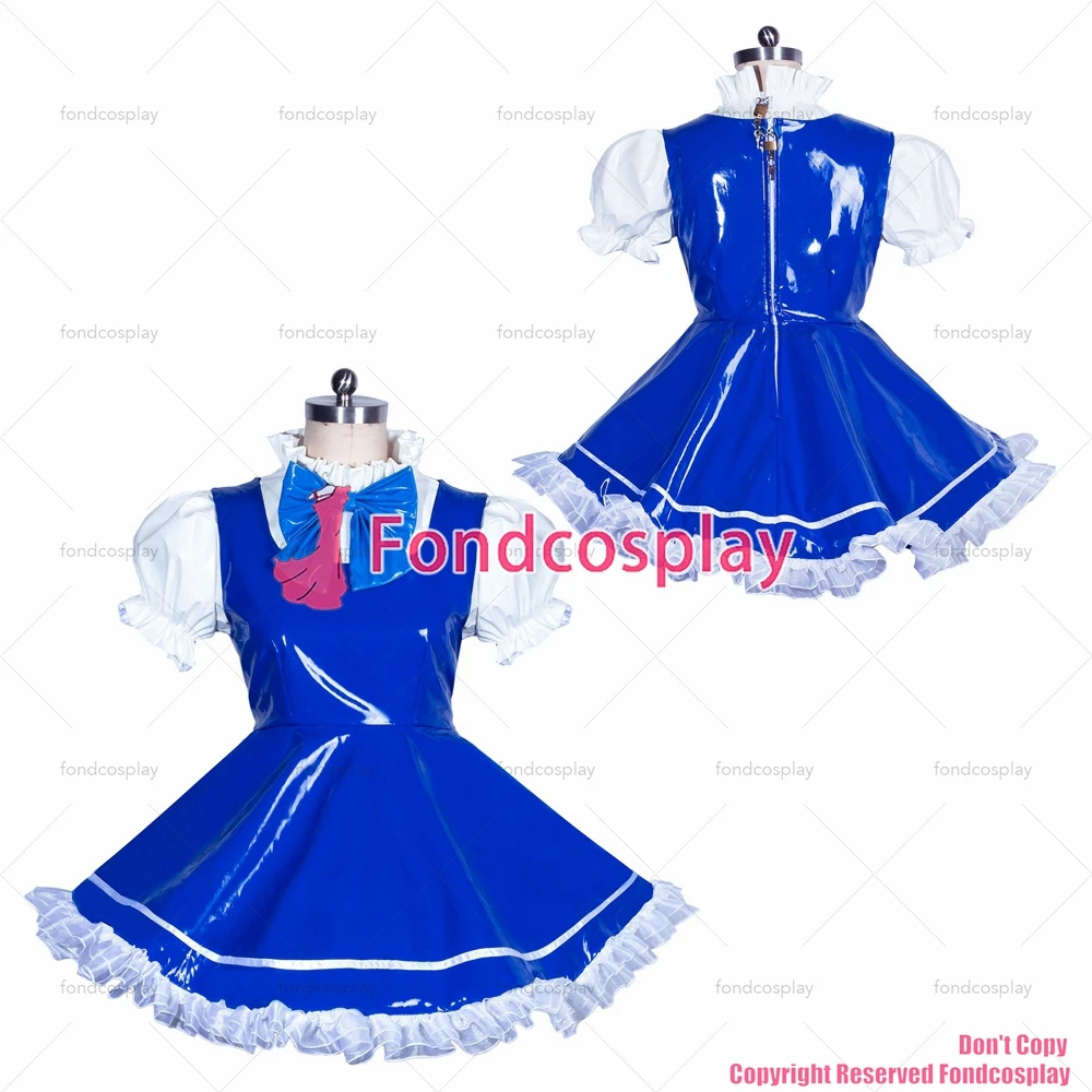 fondcosplay adult cross dressing sissy maid Cardcaptor Sakura-KINOMOTO SAKURA lockable blue heavy PVC dress CD/TV [G3907]