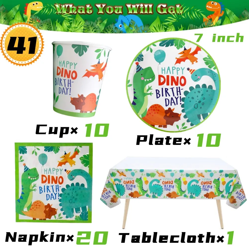 Cartoon Dinosaur Party Decorations Jungle Safari Dino Themed Tableware Balloon Set Baby Shower Kids Boys Birthday Party Supplies