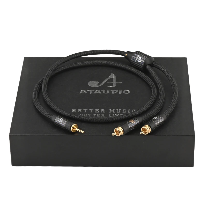 

ATAUDIO HiFi Stereo 3.5mm to 2RCA Cable Square OCC 3.5mm Jack to Y Splitter RCA for Phone Amplifier Audio Cable
