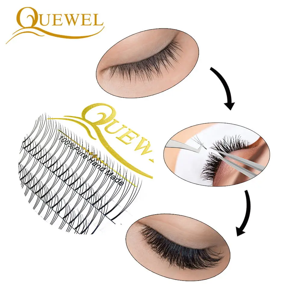 Quewel Long Stem Premade Fans Eyelashes Extension Silk Individual Volume Eyelash 3D/4D/5D/6D False Mink Lash Natural Handmade