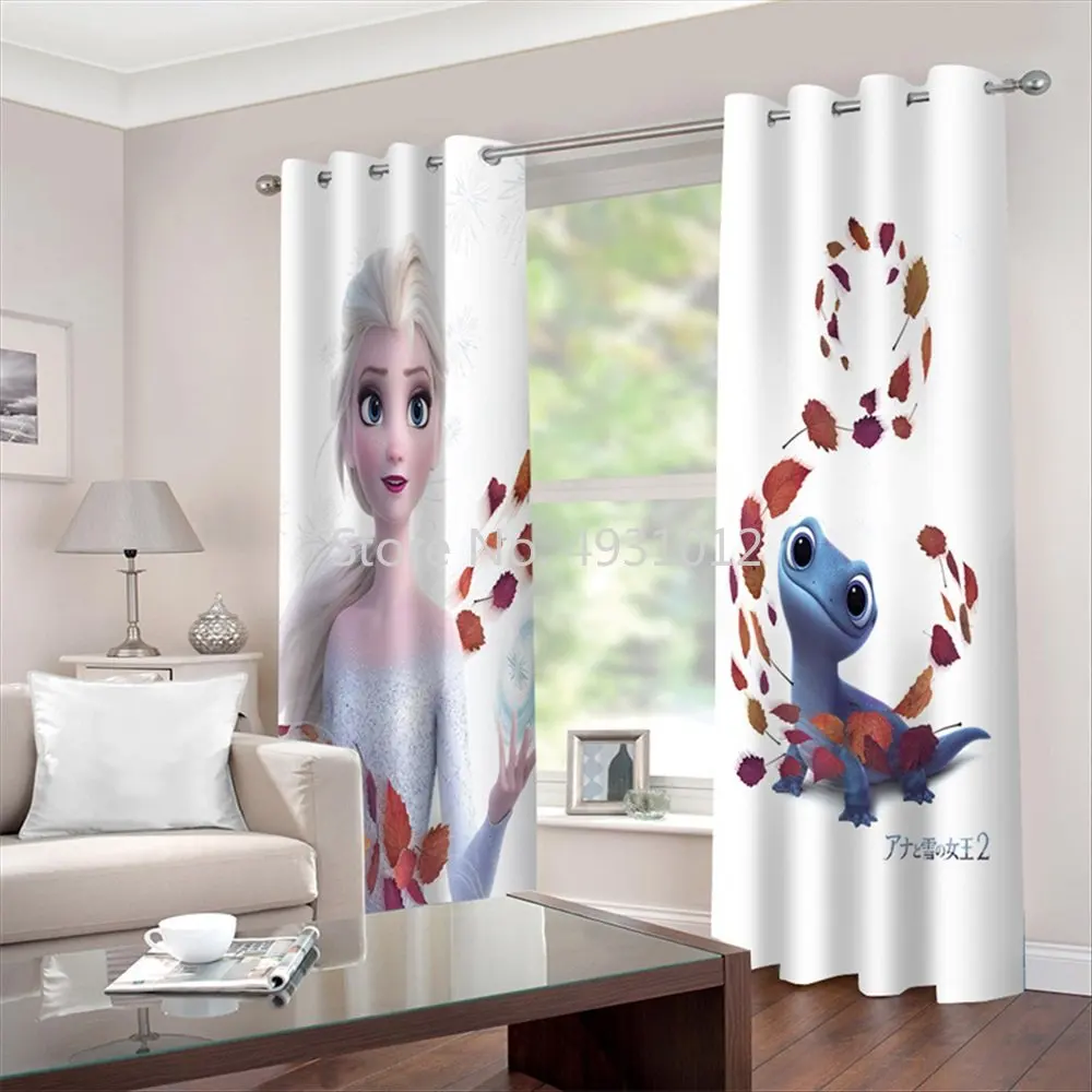 Disney Princess Frozen Elsa Print Blackout Curtain Living Room Bedroom Children's Room Bay Window Fabric Drapes Decoration