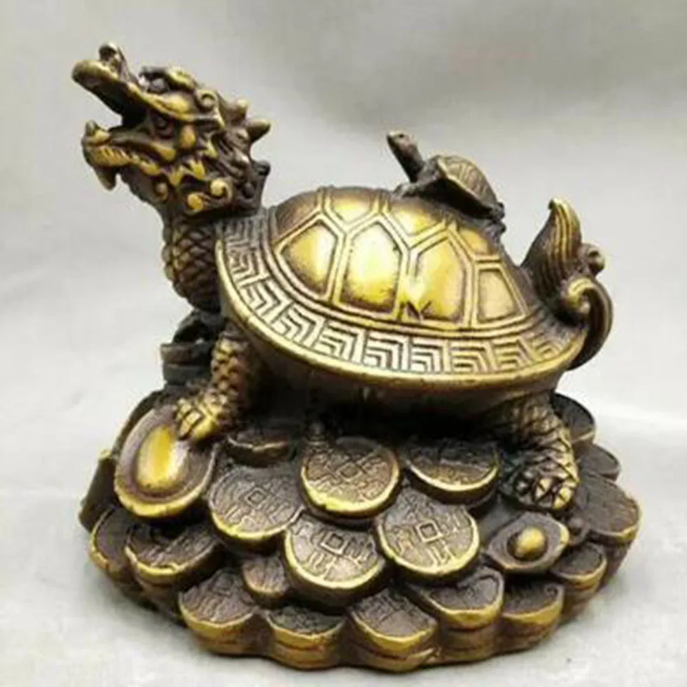 

Collect China Purple Copper Mother Son Dragon Turtle Yuanbao Wealth Statue