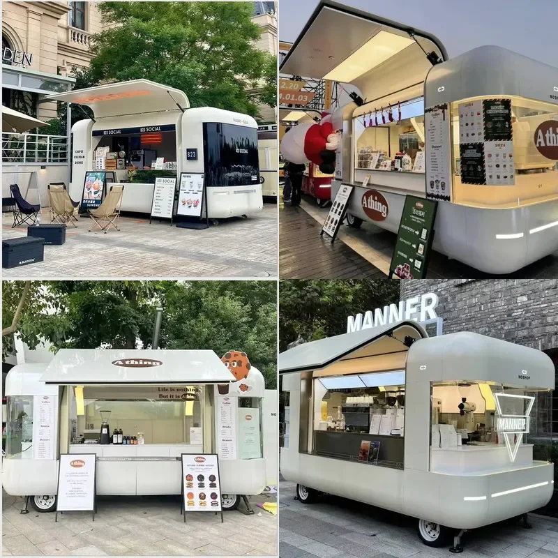 【CHIMU HOME】 Fully Equipped Stainless Steel Mobile Bar Dining Cart for Restaurant Food Trailer Serving Franchised Beer Pizza