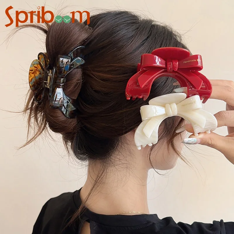 French Women Hair Clips Fashion Bows Acetate Claw Clip Korean Trendy Hair Accessories Temperament Girls Hairpin Female Headdress