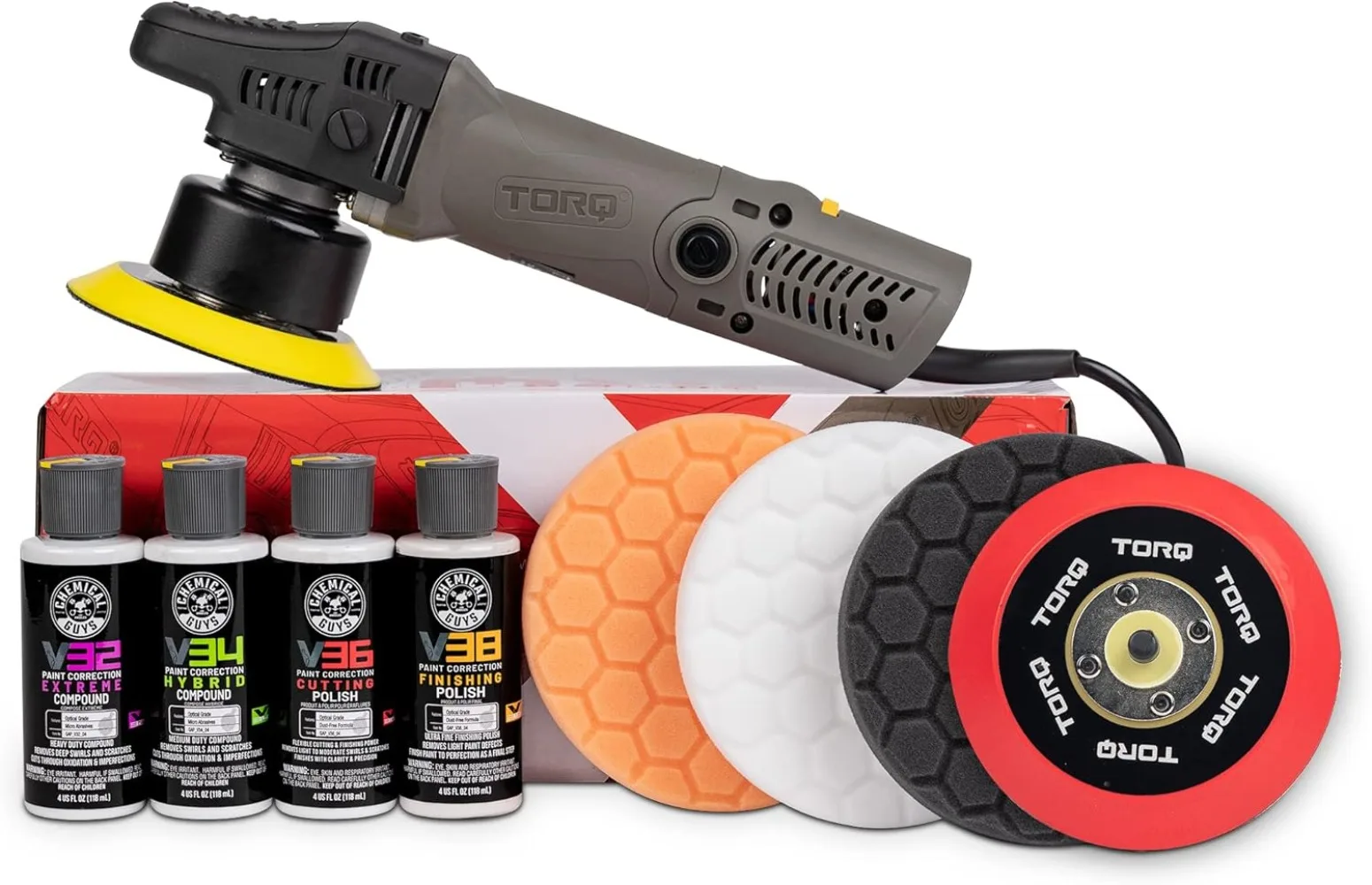 

Random Orbital Polisher, Pads, Polishes & Compounds Kit (Safe for Cars, Trucks, SUVs, & More) 700W, Orbit 8mm - 9 Items