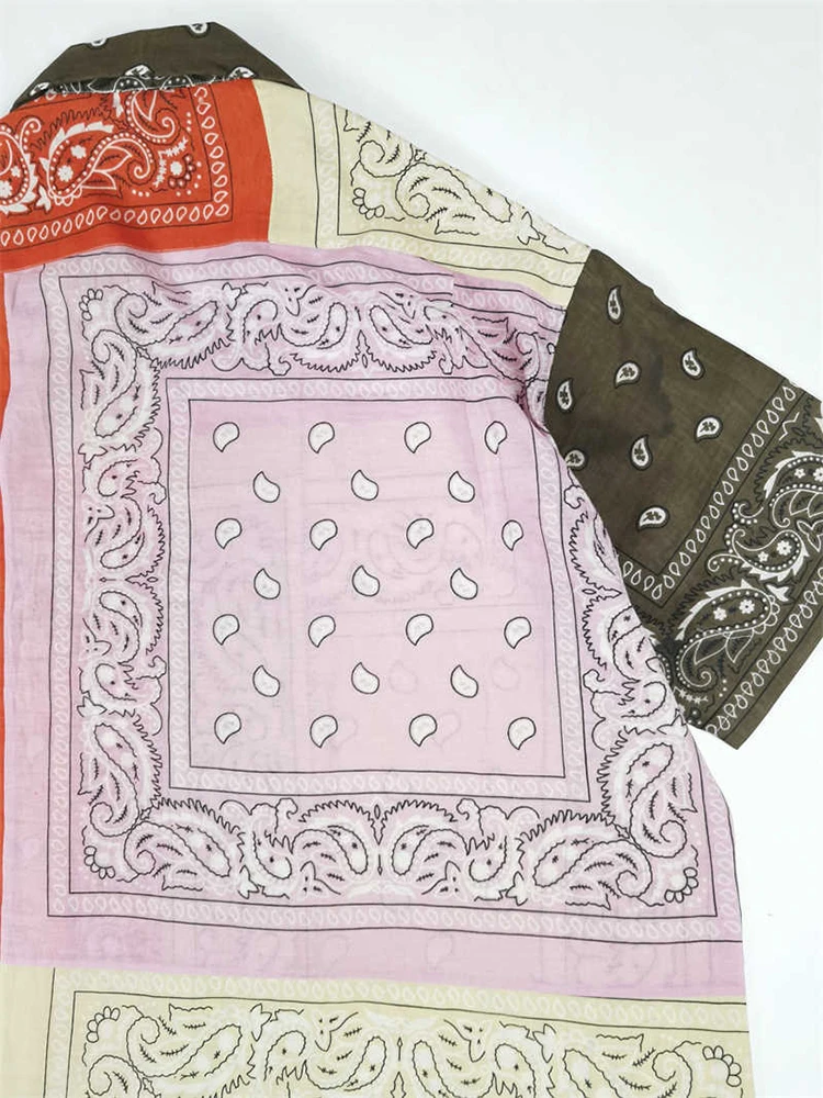 Retro Cashew Flower Short Sleeve Cuban Collar Shirt Hawaiian Style Trendy Flip Collar Loose Japanese Shirts